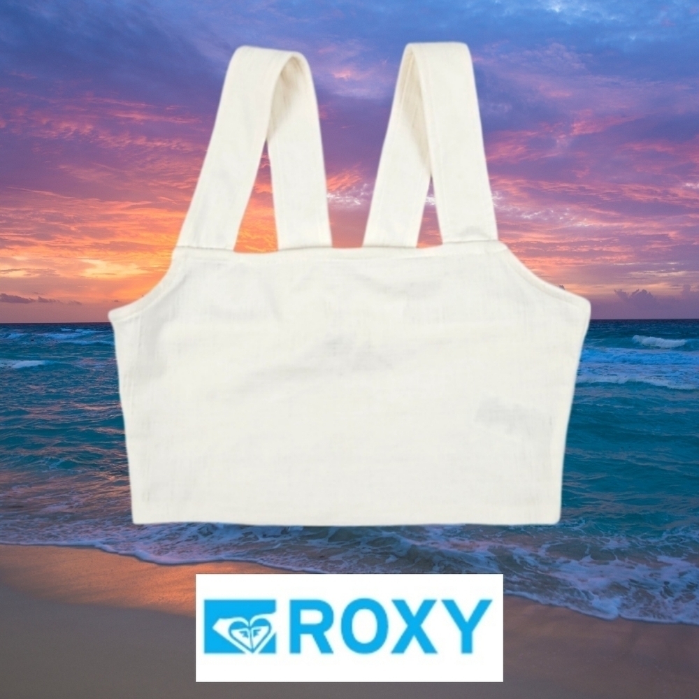 ROXY White Crop Top Textured Beach Summer Party Going Out Casual Minimalist, S